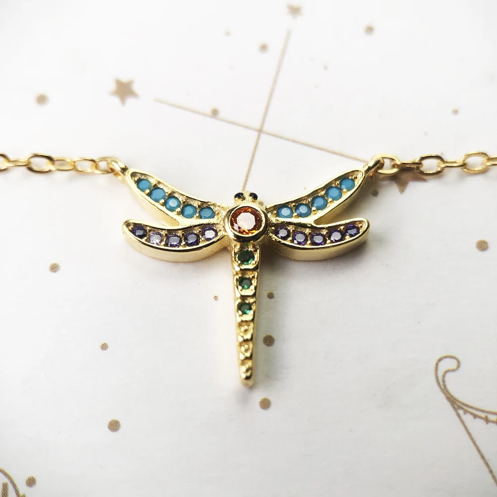 Bohemia Small Dragonfly Spring New Link Chain Stering Silver Necklace Jewelry - Imagen 5