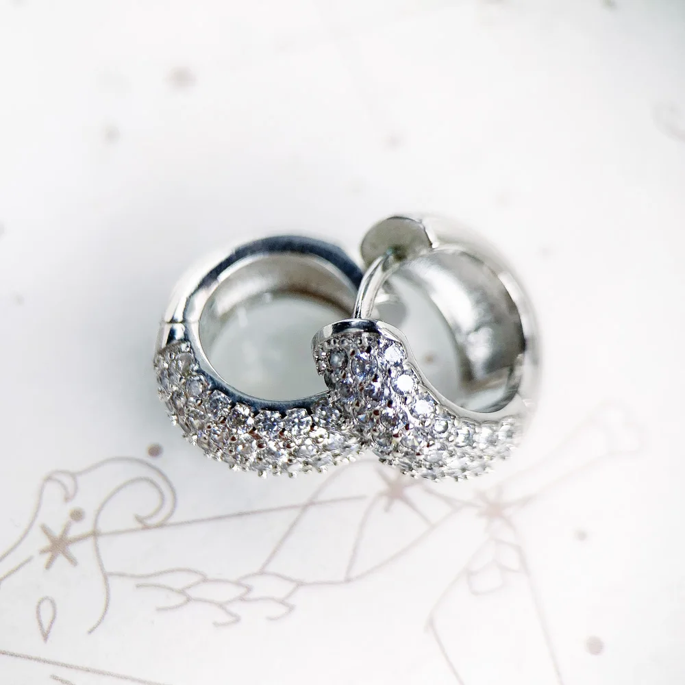 White Creole Hinged Hoop Earrings Pave Glam Silver Jewerly - 画像 (6)