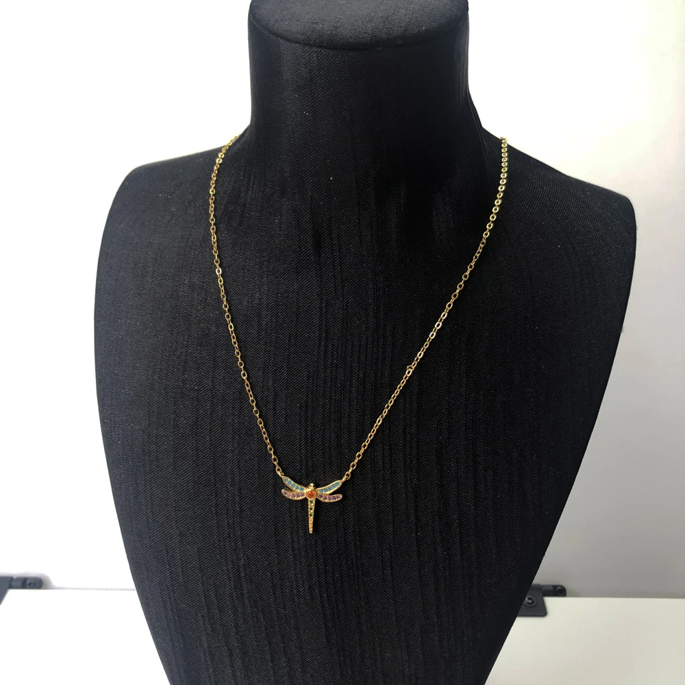 Bohemia Small Dragonfly Spring New Link Chain Stering Silver Necklace Jewelry - Imagen 4