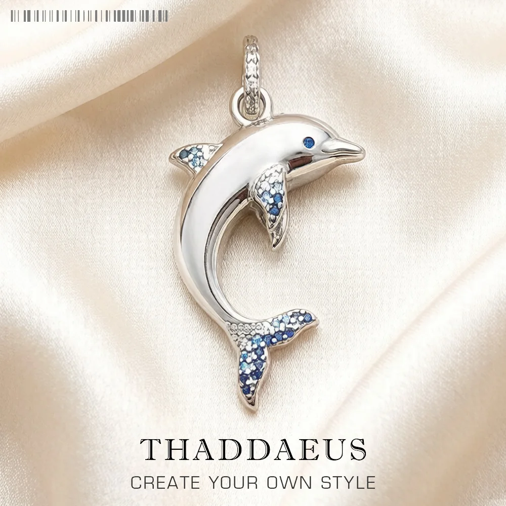 Glam Dolphin Blue Sterling Silver Pendant Jewelry