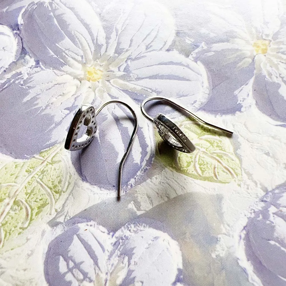 Romantic White Stone Heart Europe Sterling Silver 925 Jewelry Earrings - 画像 (6)