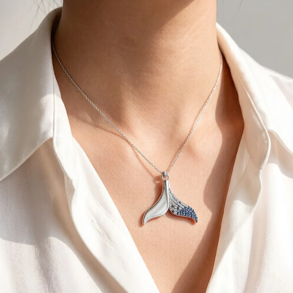 Cheerful Blue Tail Fin Sterling Silver Pendant For Woman - Image 2