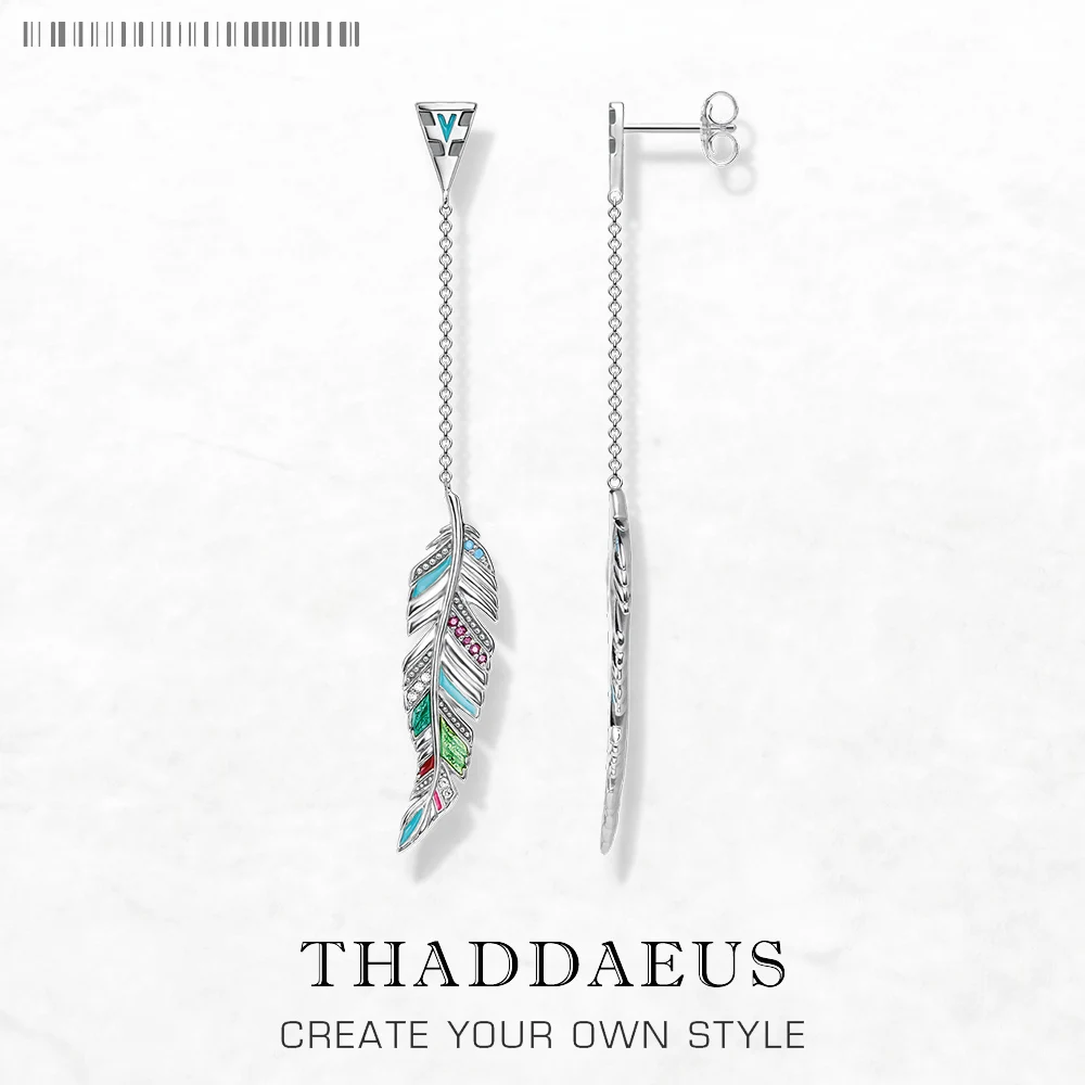 Colourful Feather Sterling Silver Drop Earrings Fine Jewelry