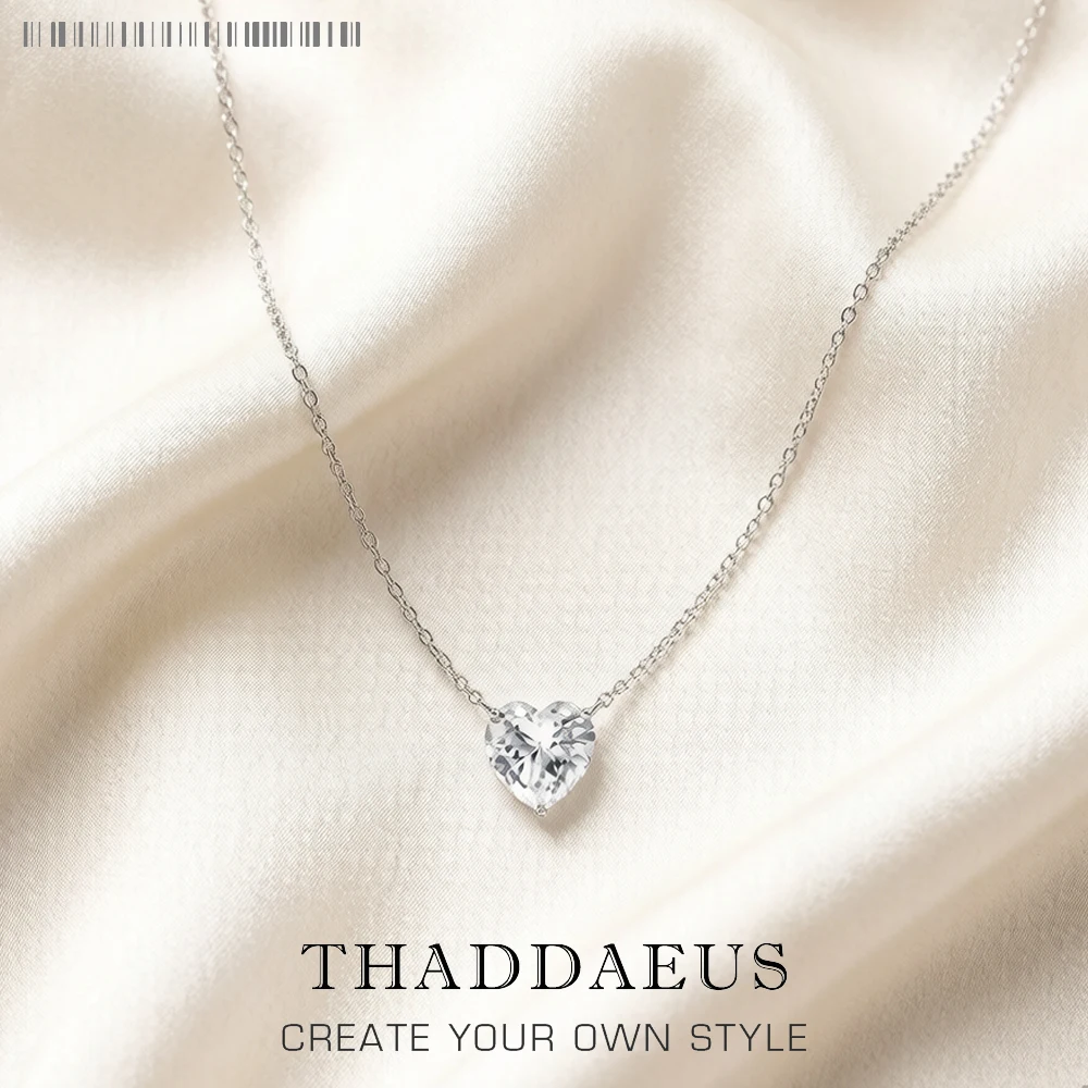 Romantic White Stone Heart Summer 925 Sterling Silver Necklace