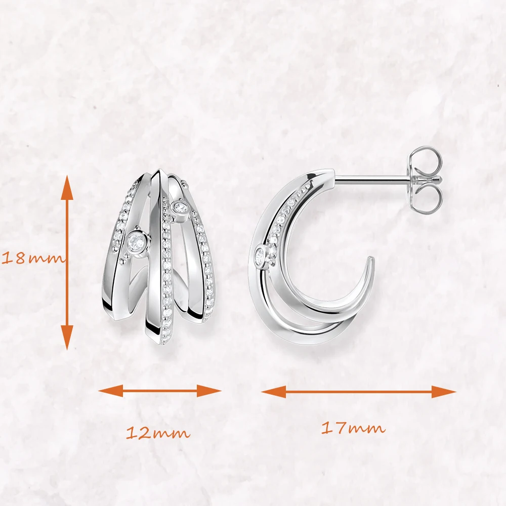 Creole Wave With White Stones Sterling Silver Jewerly Hinged Hoop Earrings - Image 3