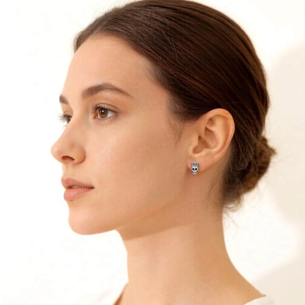 Vintage Rebel Skull King Europe Style Edgy Fine Jewerly Stud Earrings - Image 3
