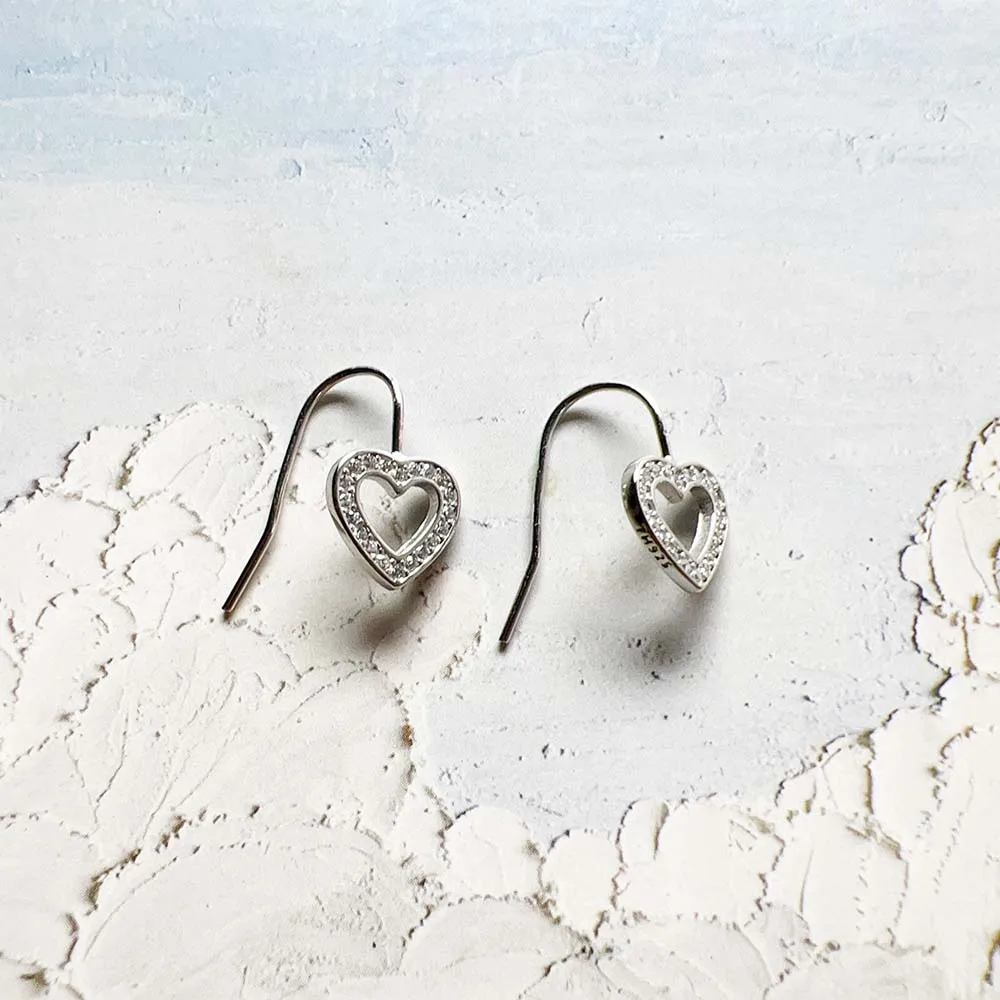 Romantic White Stone Heart Europe Sterling Silver 925 Jewelry Earrings - 画像 (4)