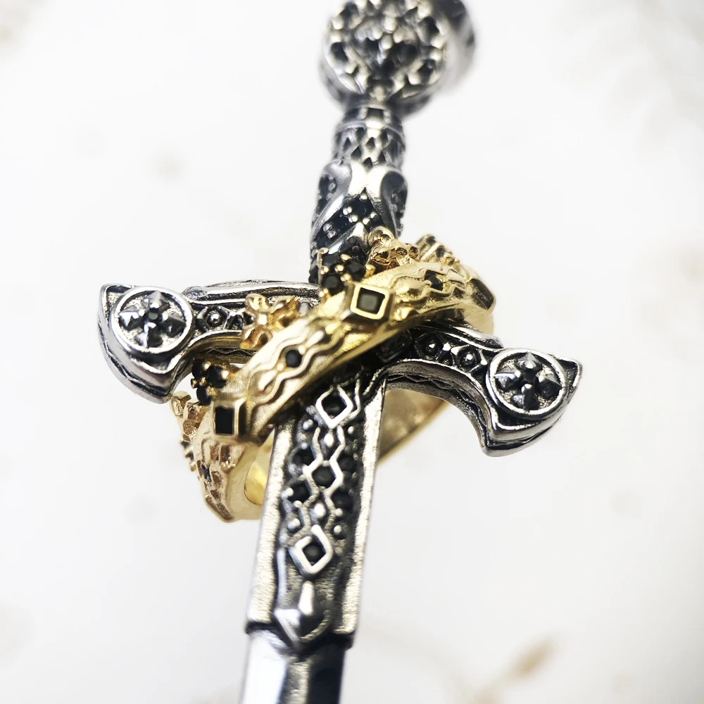 Fashion Large Sword With Crown Sterling Silver Pendant - Image 5