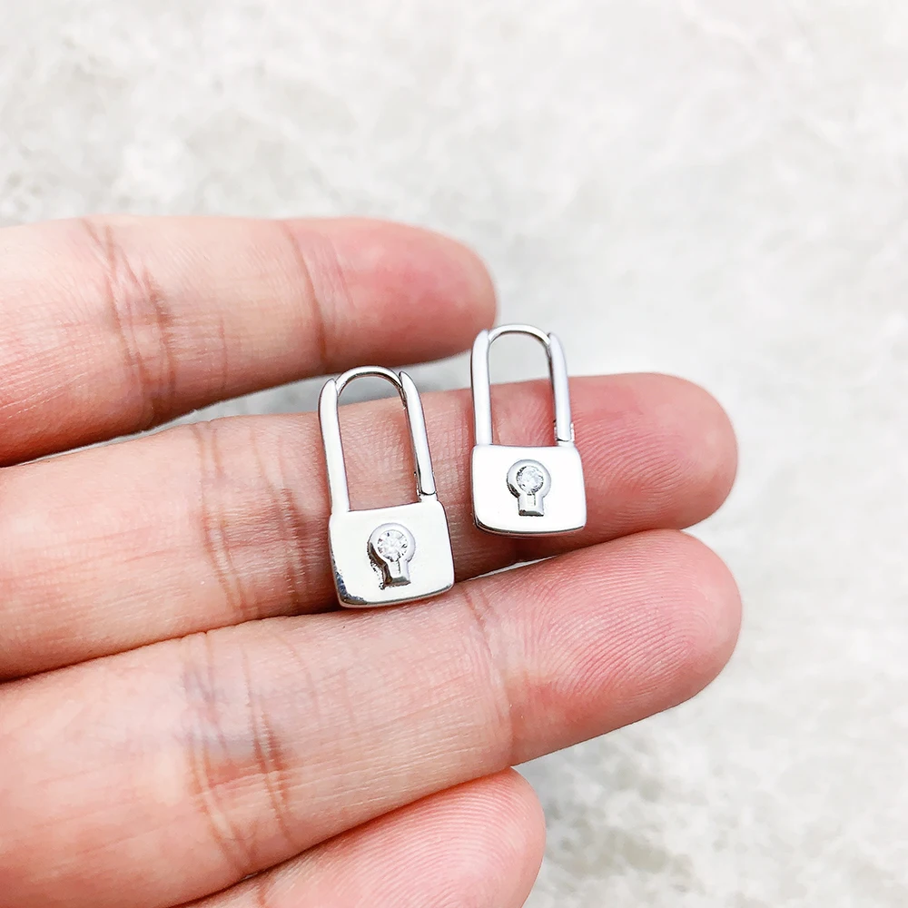 Trendy Hoop Earrings Lock Glamorous Sterling Silver Earrings - Imagen 6