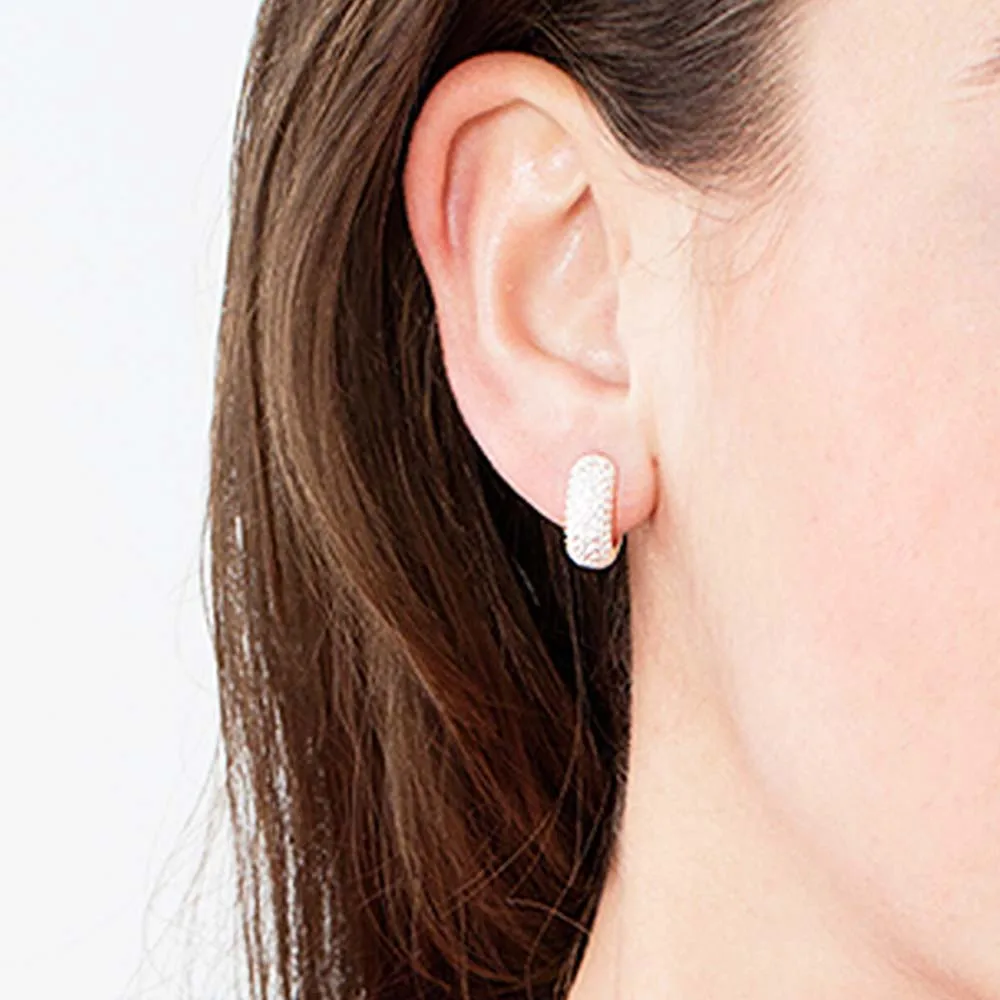White Creole Hinged Hoop Earrings Pave Glam Silver Jewerly - 画像 (5)