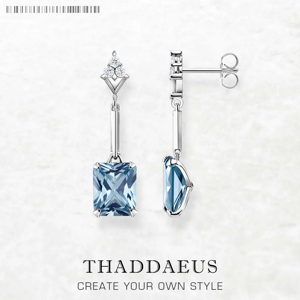 Trendy Square Aquamarine Sterling Silver Jewelry Drop Earrings