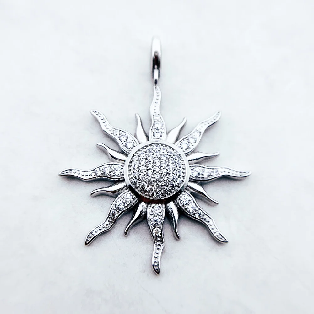 White CZ Sun 925 Sterling Silver Pendant - Image 6