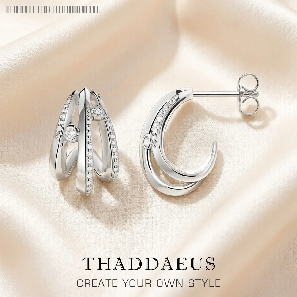 Creole Wave With White Stones Sterling Silver Jewerly Hinged Hoop Earrings