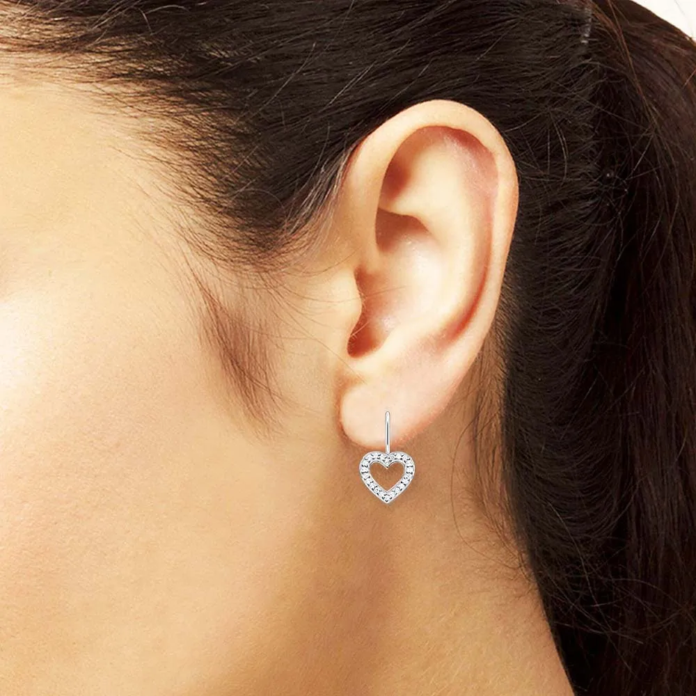 Romantic White Stone Heart Europe Sterling Silver 925 Jewelry Earrings - 画像 (2)