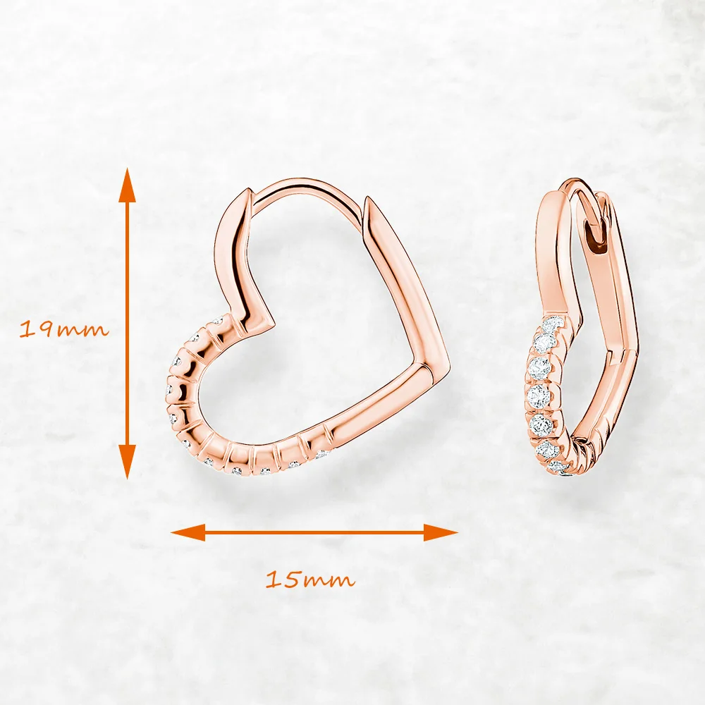Romantic Rose Gold Heart Hoop Earring Silver Jewerly For Women - Imagen 3