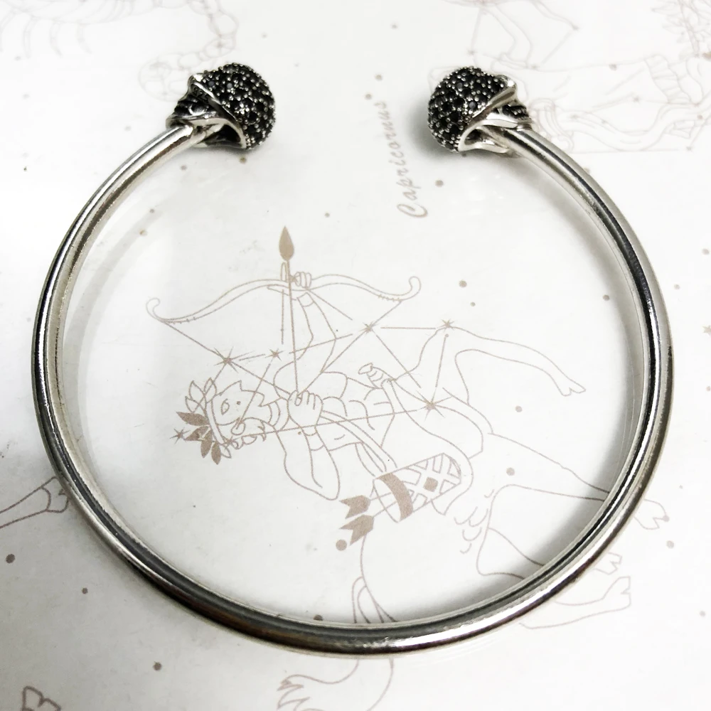 Punk Skull Pave Fashion Karma 925 Sterling Silver Bracelet Bangles - Image 5