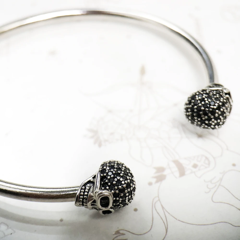 Punk Skull Pave Fashion Karma 925 Sterling Silver Bracelet Bangles - Image 2