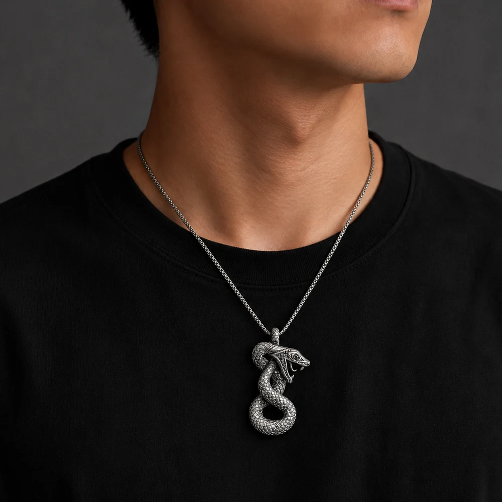 Fashion Style Rebel Bijoux Snake Sterling Silver Link Necklace - Image 3