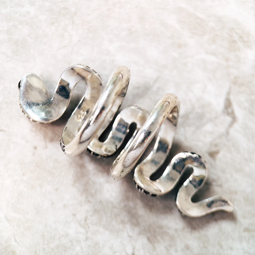 Vintage Long Black Snake Fine Jewerly 925 Sterling Silver Adjustable Ring - 画像 (6)