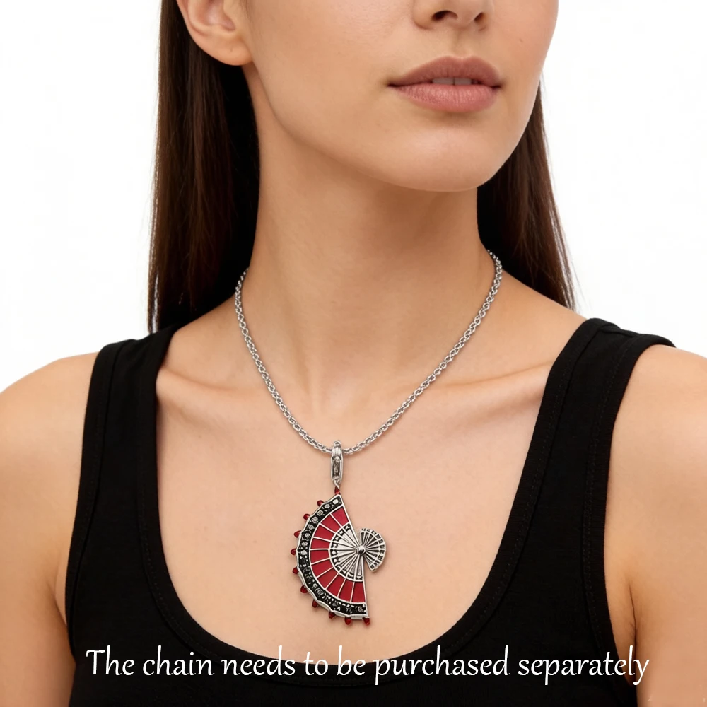 Trendy Red Fan Spring Fashion Jewelry Sterling Silver Pendant - Image 2