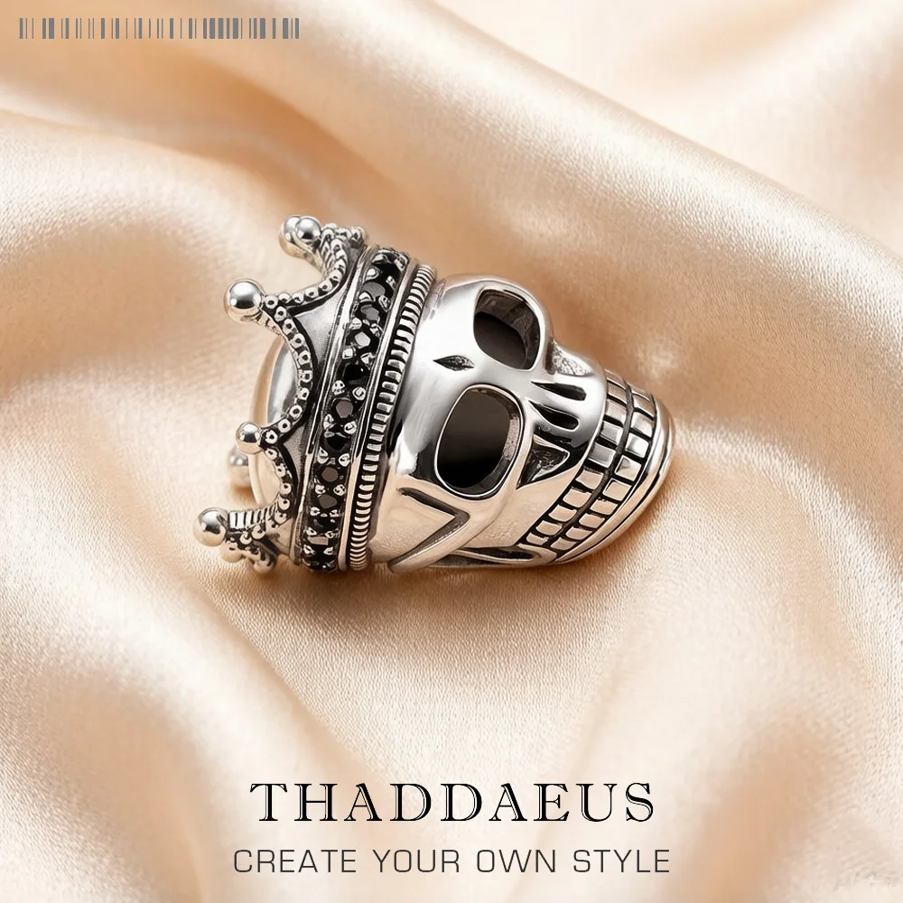 Vintage Skull King with Crown Winter 925 Sterling Silver Beads