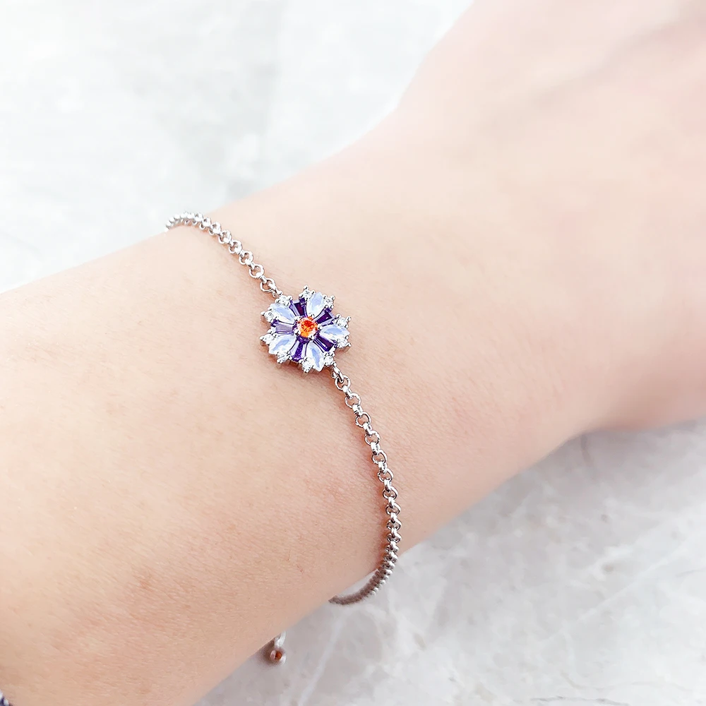Flowers Colourful Stones Link Chain Sterling Silver Jewelry Bracelet - 画像 (6)