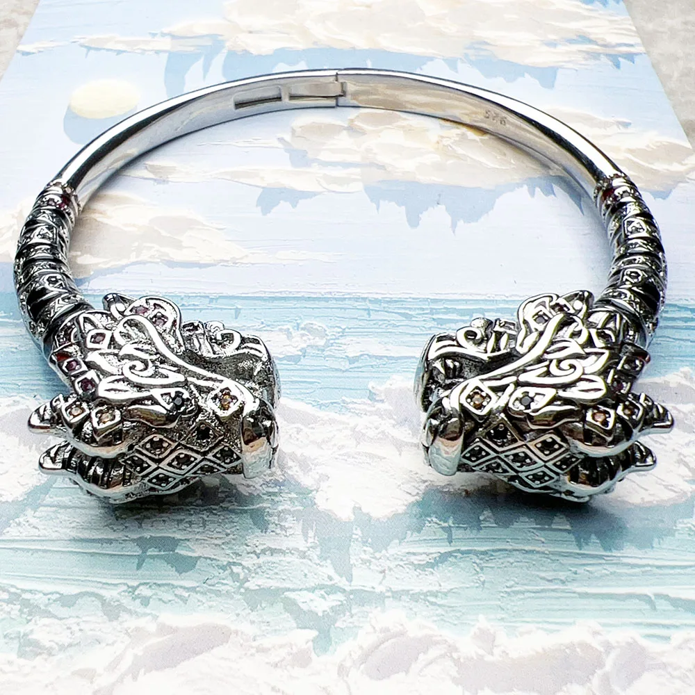 Vintage Dragon Fine Jewelry Sterling 925 Silver Bangle - Image 4