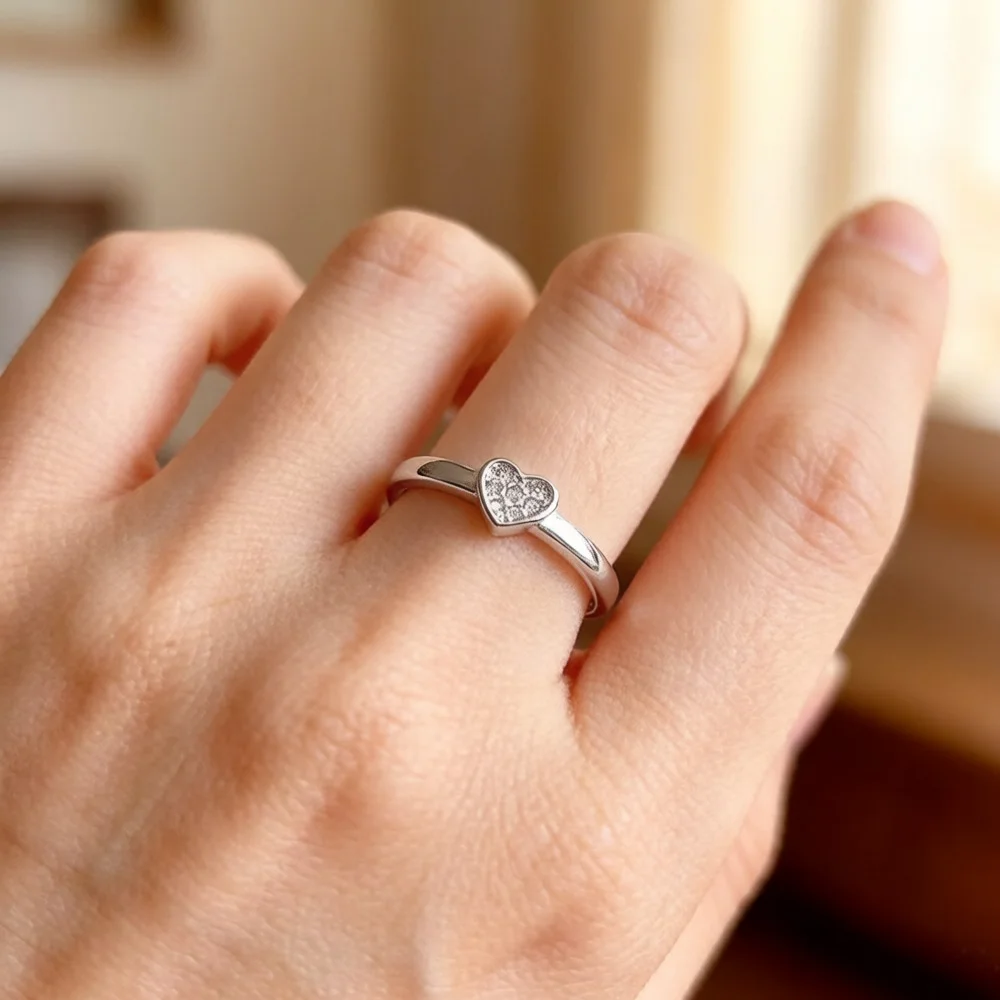 Romantic Love Heart Europe Fine Jewerly Sterling Silver Ring - 画像 (4)