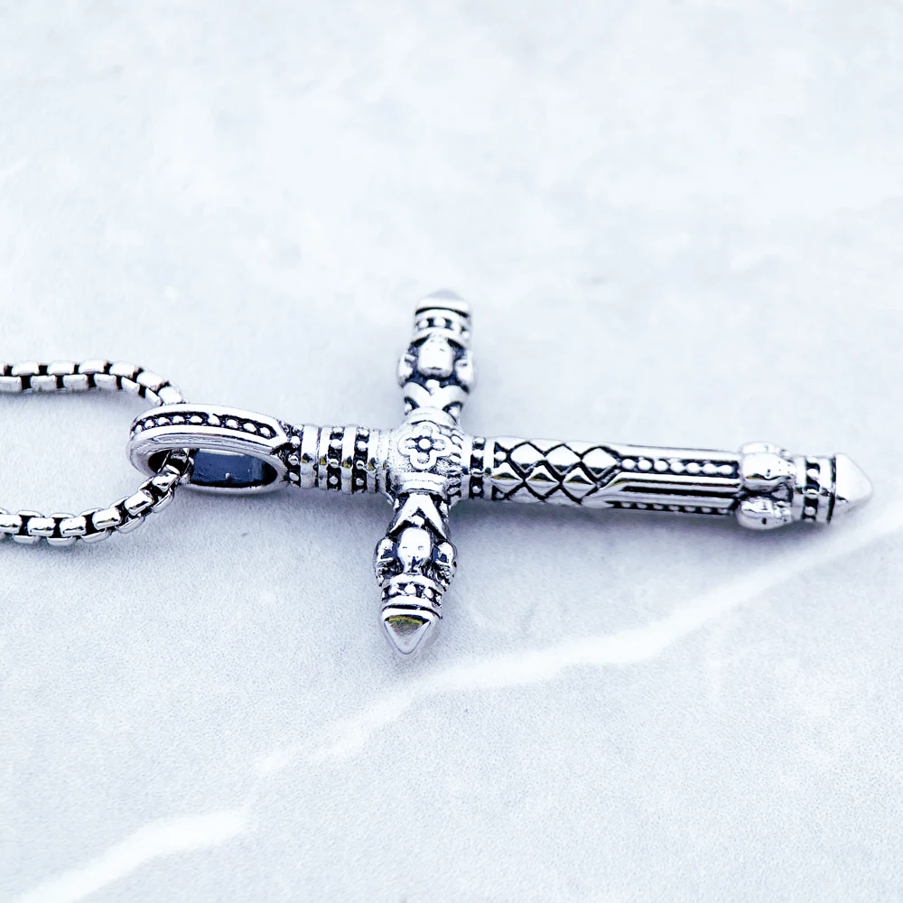 Cross Black Chain Fashion Jewelry Rhodium Plated Link Necklace - Image 6