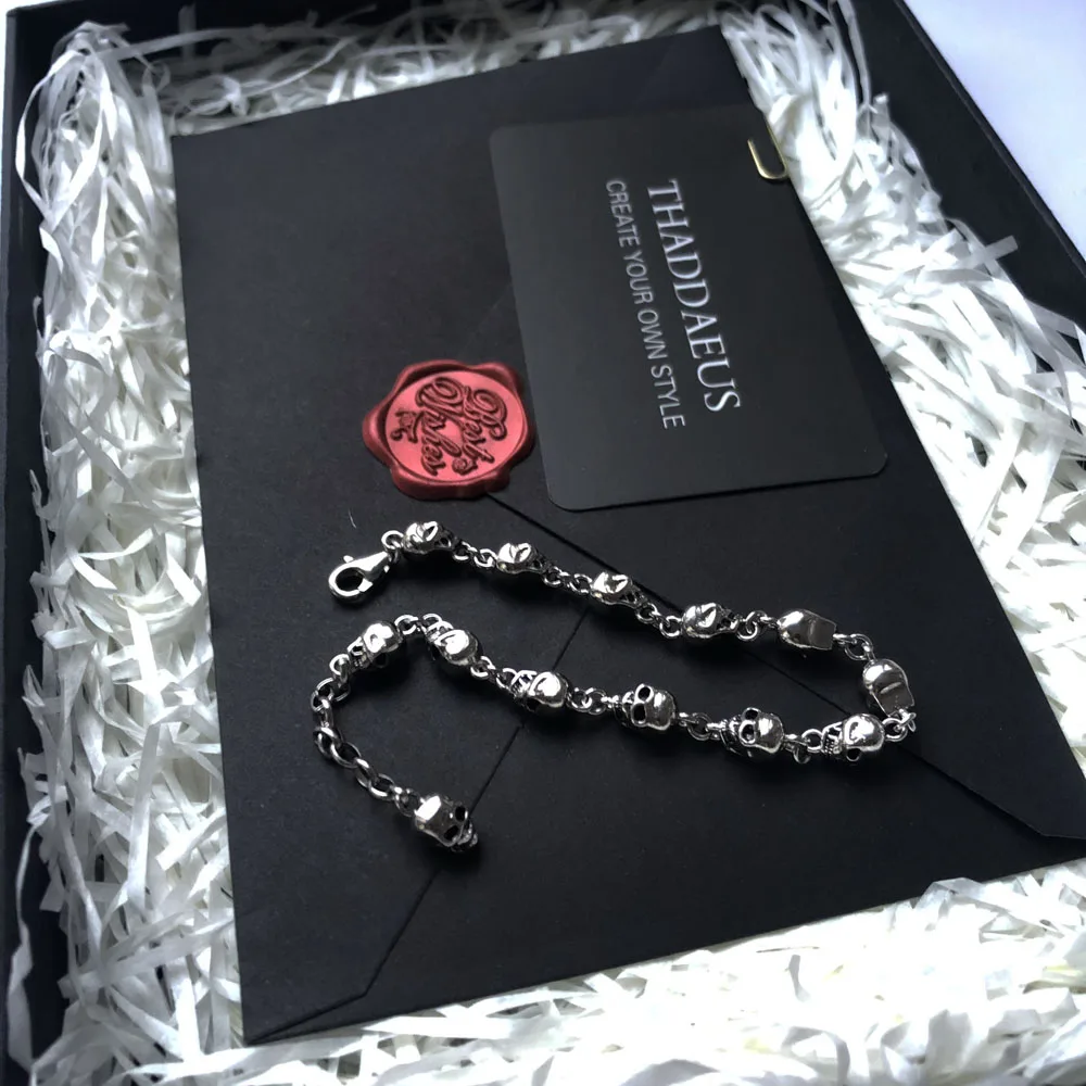 Skulls Rebel Street Fashion Jewelry Vintage 925 Silver Bracelet - Image 5