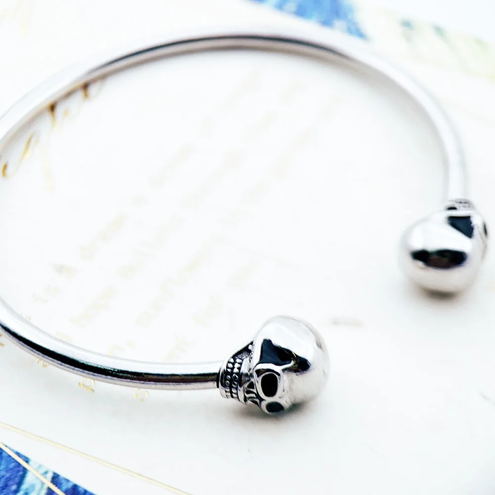 Fashion Skull Karma Rebel Sterling 925 Silver Bracelet Bangle - Image 4