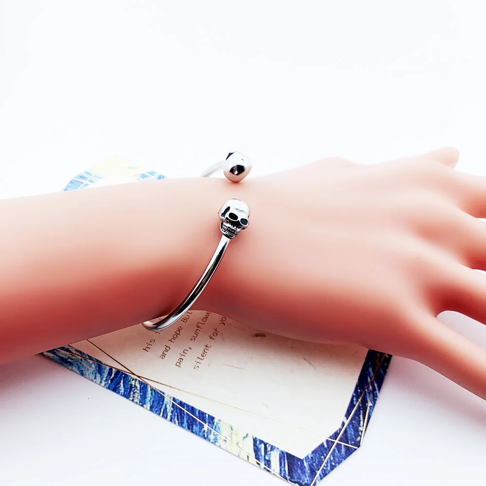 Fashion Skull Karma Rebel Sterling 925 Silver Bracelet Bangle - Image 6