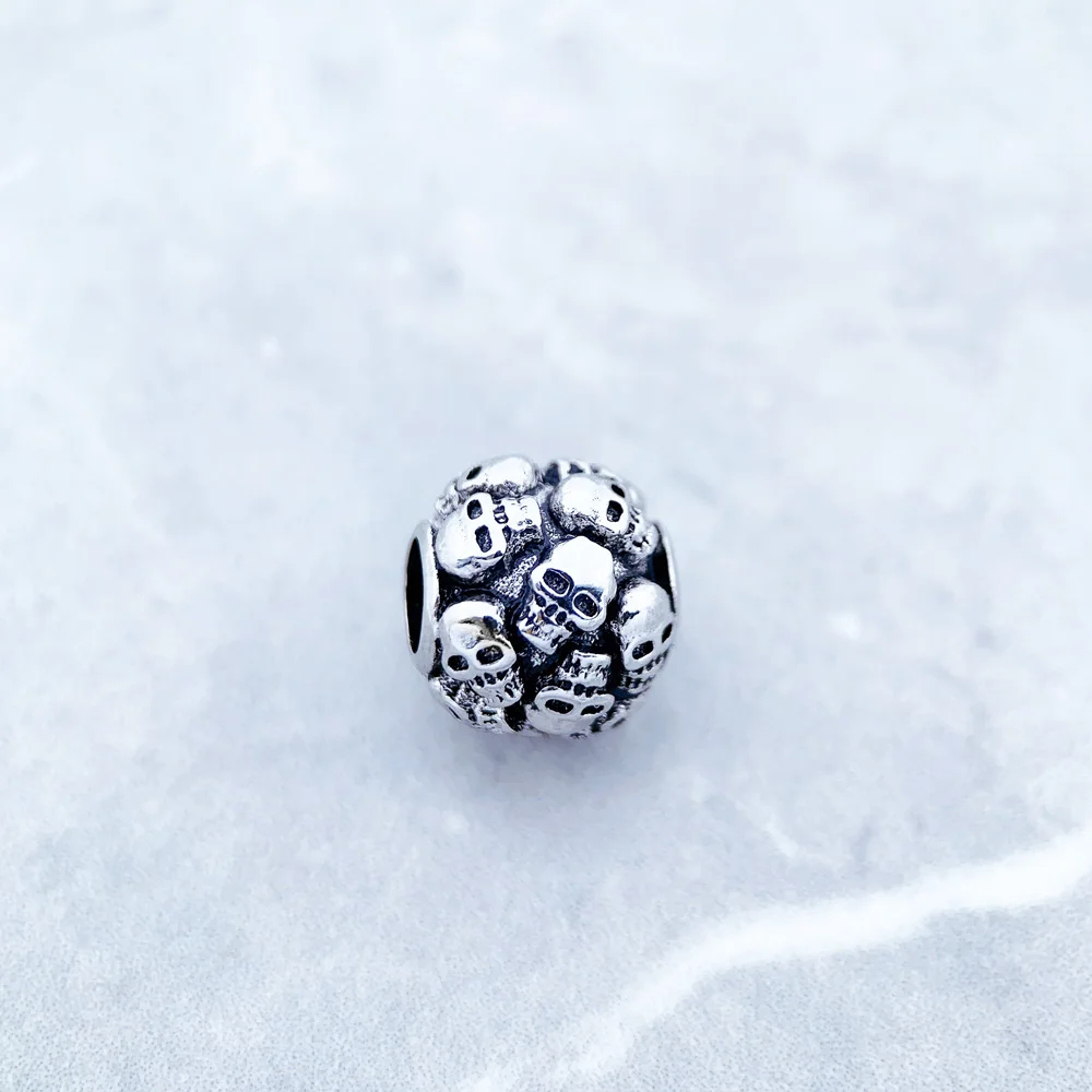 Vintage Charm Skeleton Sterling Silver Fashion Skull Bead - Imagen 5