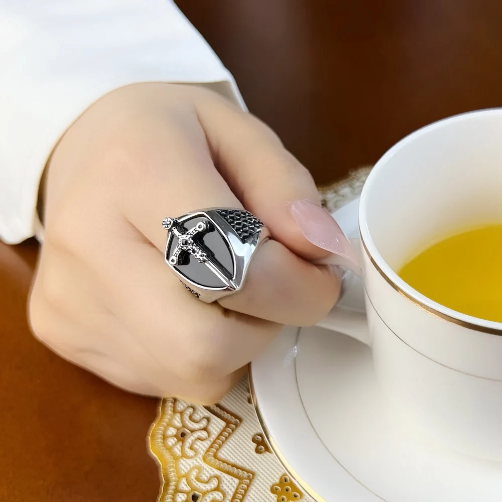 Vintage Mystical Strength Sword 925 Sterling Silver Signet Ring - Image 2