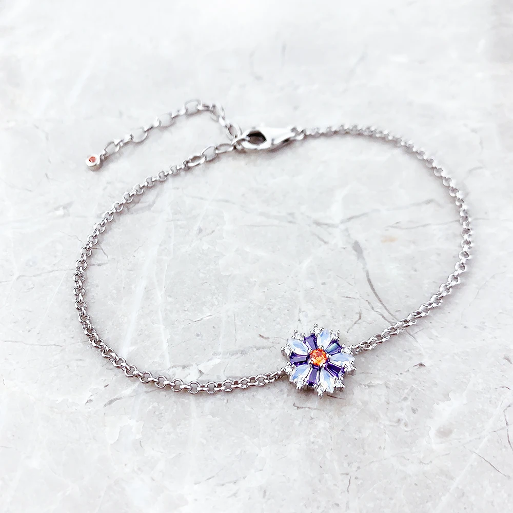 Flowers Colourful Stones Link Chain Sterling Silver Jewelry Bracelet - 画像 (3)