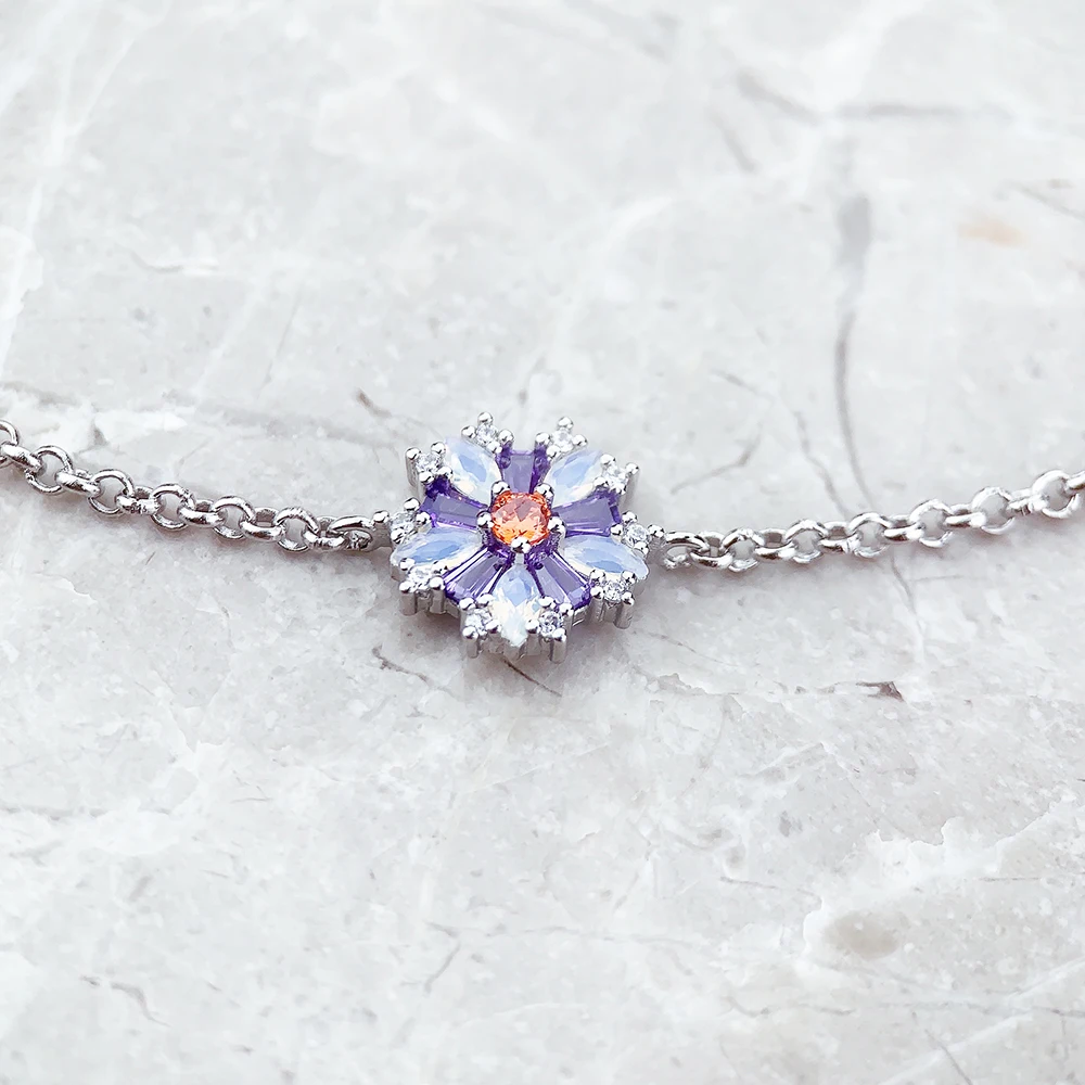 Flowers Colourful Stones Link Chain Sterling Silver Jewelry Bracelet - 画像 (4)