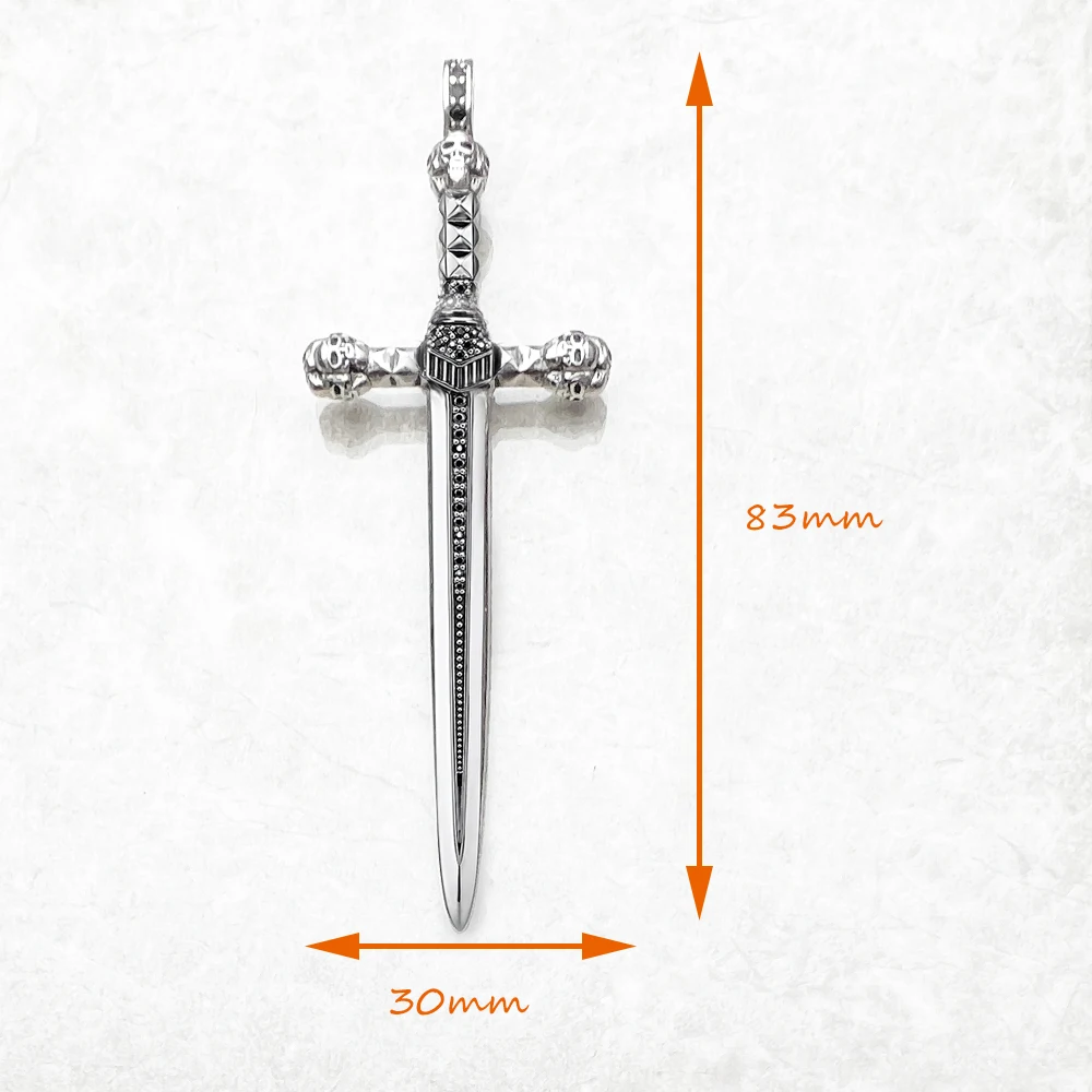 Vintage Skull Sword Sterling Silver Pendant - Imagen 2