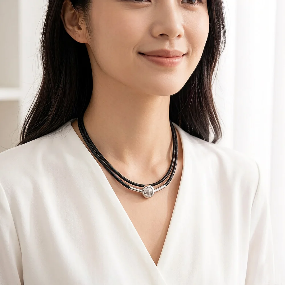 Waxed Cotton Black Basic Strand Style Rebel 925 Sterling Silver Necklace - Image 2