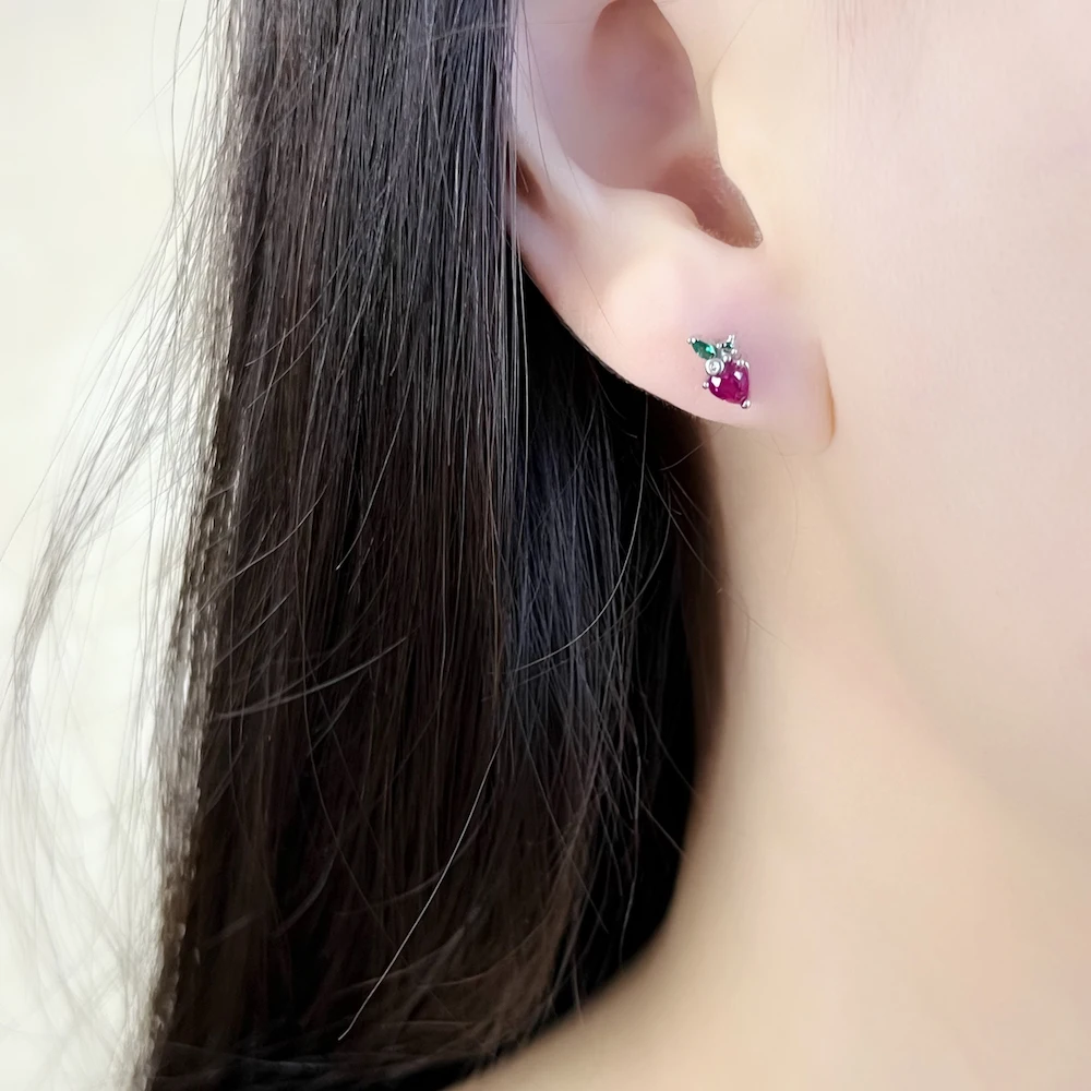 Strawberry Summer Sterling Silver Stud Earrings Cute Jewerly For Women - Image 3