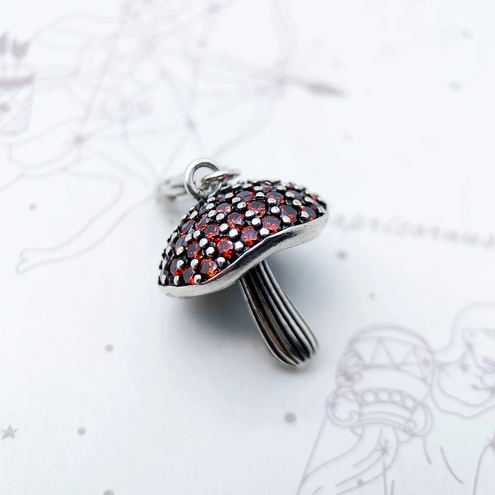 CZ Pave 925 Sterling Silver Mushroom Pendants Charm For Women - Image 5