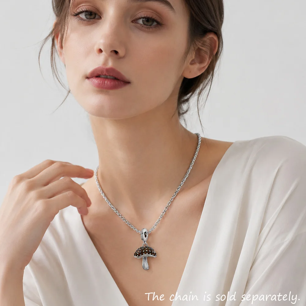 CZ Pave 925 Sterling Silver Mushroom Pendants Charm For Women - Image 2