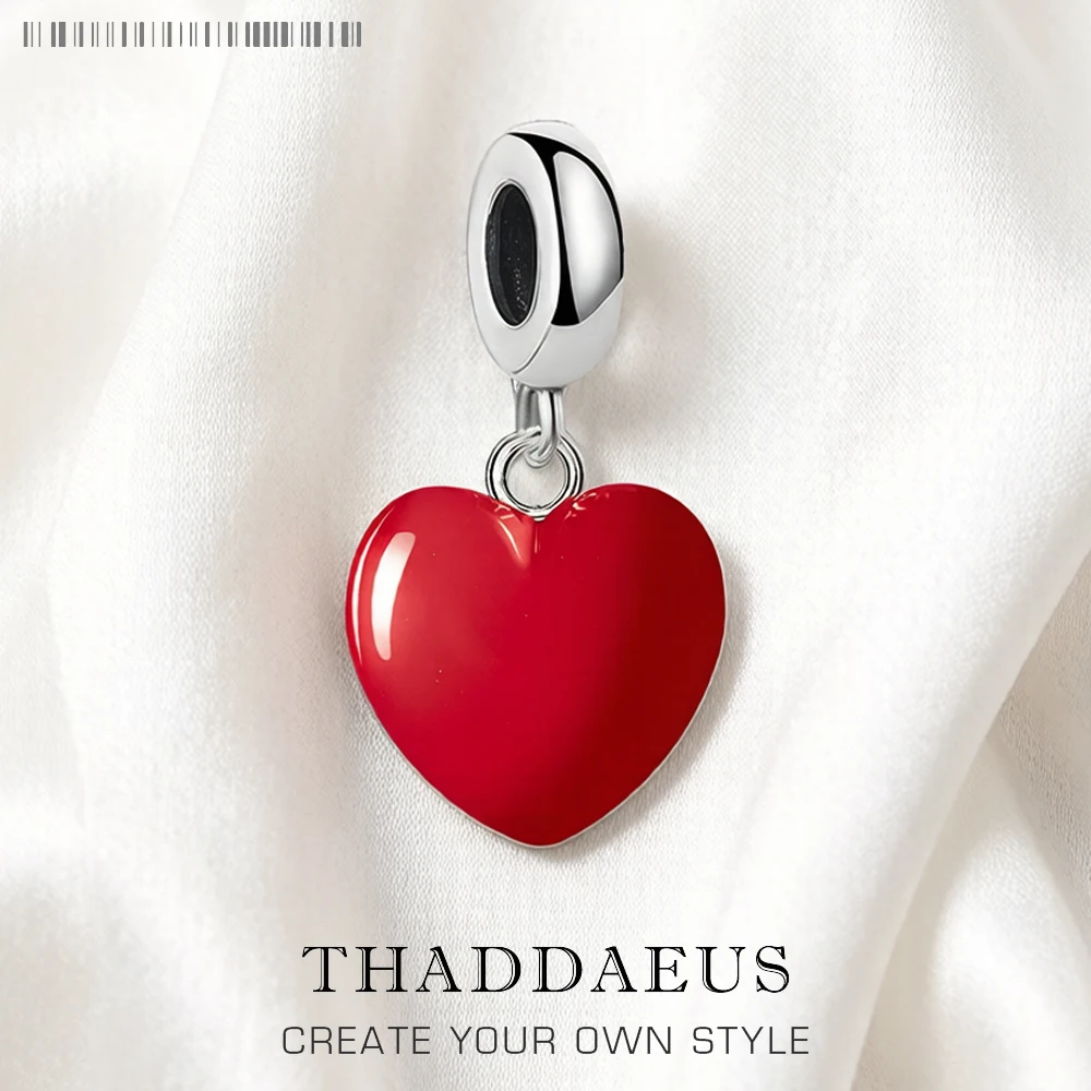 Fashion 925 Sterling Silver Red Heart Pendant Dangle Charm For Women